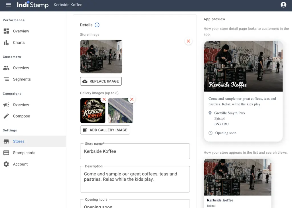 Store setup dashboard